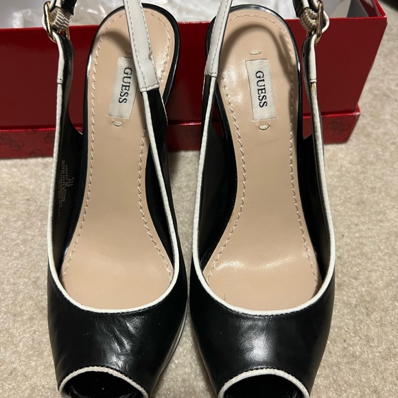 Black with white trim high heels with platform by Guess - Like new - Picture 2 of 2